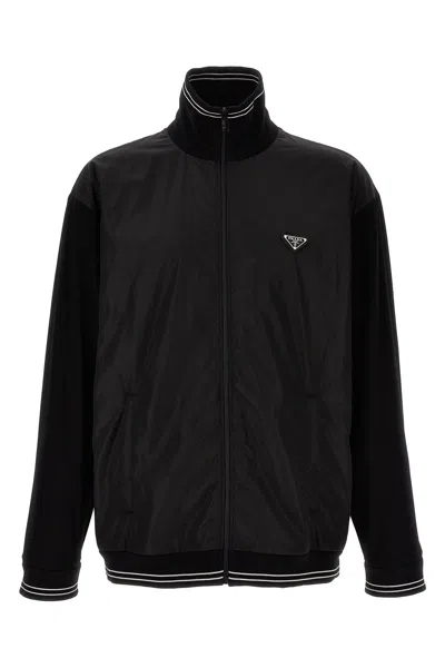Shop Prada Men Two-material Sweatshirt In Black