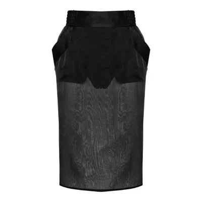 Shop Saint Laurent Women Silk Muslin Pencil Skirt In Black