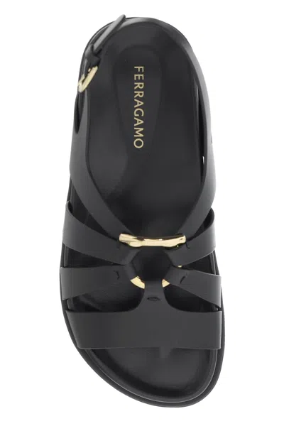 Shop Ferragamo Salvatore  Cage Sandals With Gancini Ornament Women In Black