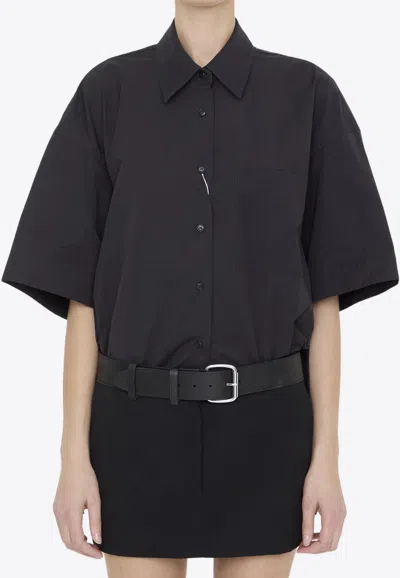 Shop Alexander Wang Belted Hybrid Mini Shirt Dress In Black