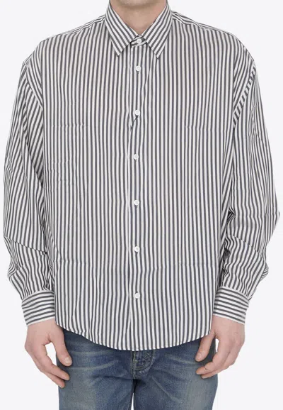 Shop Ami Alexandre Mattiussi Boxy Fit Striped Shirt In Gray