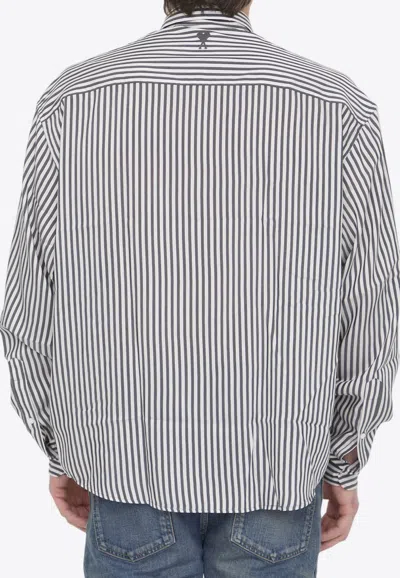 Shop Ami Alexandre Mattiussi Boxy Fit Striped Shirt In Gray