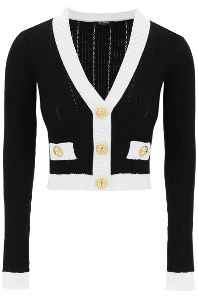 Shop Balmain Knitted Cardigan With Embossed Buttons