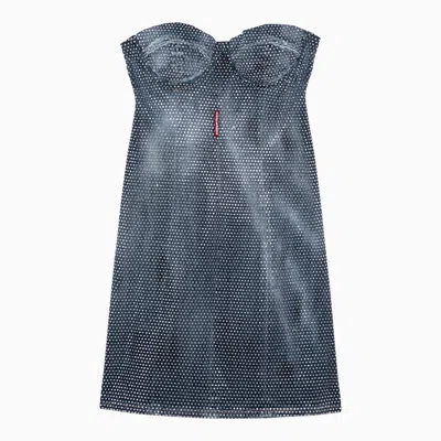 Shop Dsquared2 Washed Denim Mini Dress With Crystals