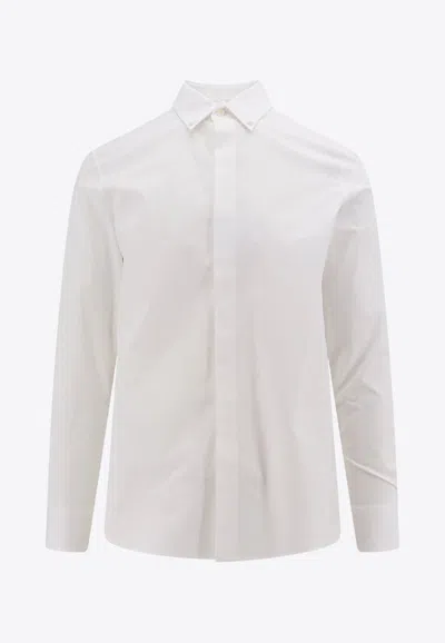 Shop Valentino Button-down Long-sleeved Shirt In White