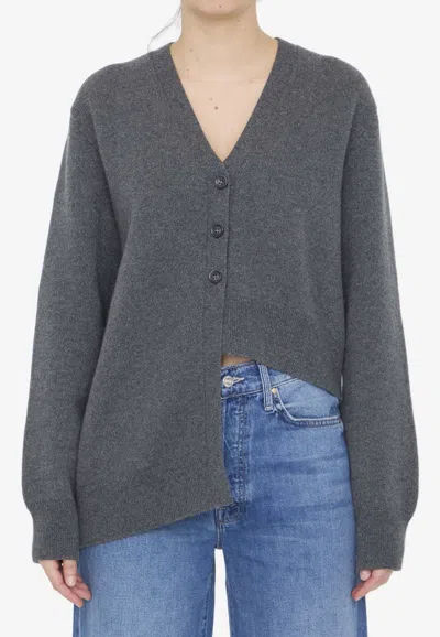 Shop Loewe Buttoned Asymmetric Cardigan In Cashmere In Gray
