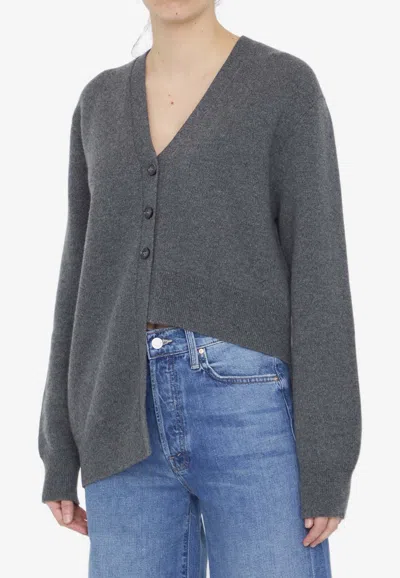 Shop Loewe Buttoned Asymmetric Cardigan In Cashmere In Gray