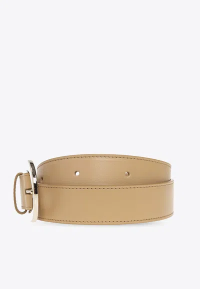 Shop Chloé C Buckle Leather Belt In Beige