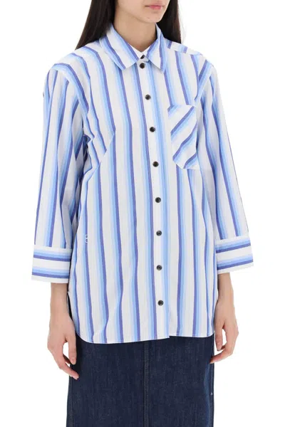 Shop Ganni "oversized Striped Poplin Shirt