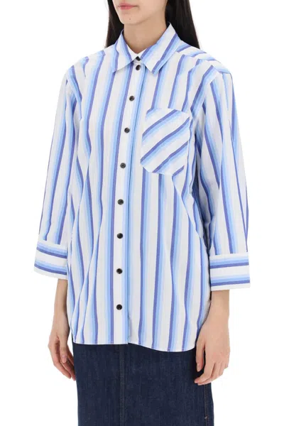 Shop Ganni "oversized Striped Poplin Shirt