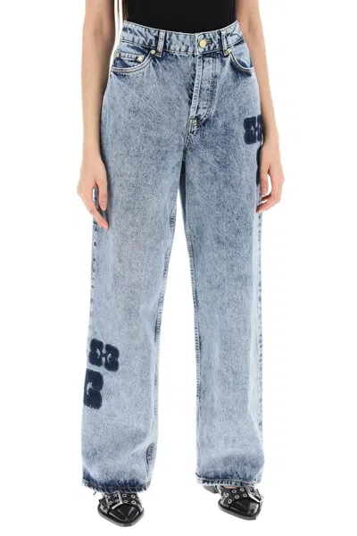 Shop Ganni Wide Leg Izey Jeans With Contrasting Details
