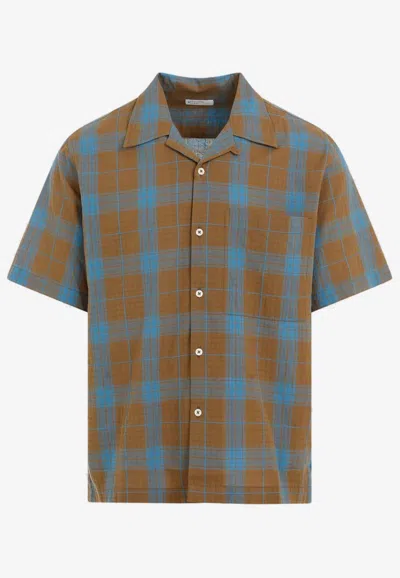 Shop Universal Works Camp Checked Bowling Shirt In Brown