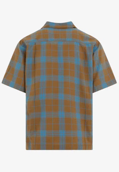 Shop Universal Works Camp Checked Bowling Shirt In Brown