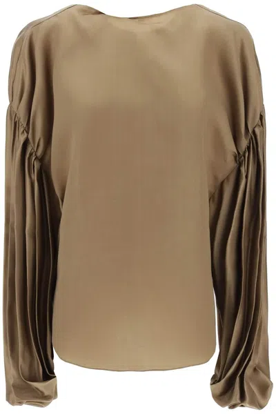 Shop Khaite "quico Blouse With Puffed Sleeves