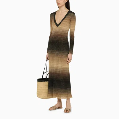 Shop Roberto Collina Black/sand Linen Blend Long Dress