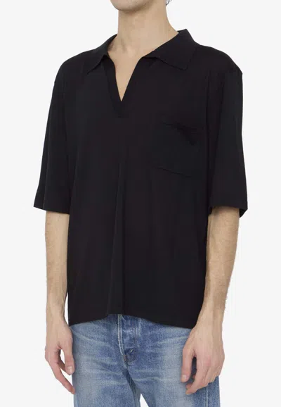 Shop Saint Laurent Cassandre Wool Polo T-shirt In Black
