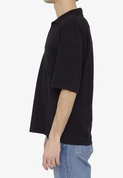 Shop Saint Laurent Cassandre Wool Polo T-shirt In Black
