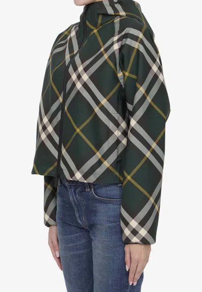 Shop Burberry Check Zip-up Cropped Jacket In Green