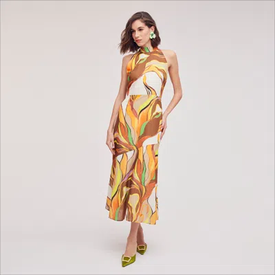 Shop Sam Edelman Printed Palm High Neck Midi Dress Natural Multi In Beige