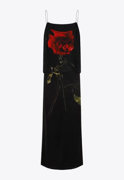 Shop Alexander Mcqueen Chiffon Shadow Rose Maxi Dress In Black