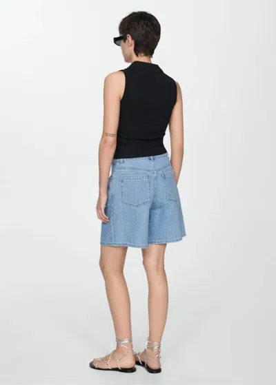Shop Mango Denim Shorts With Pleats Medium Blue In Bleu Moyen