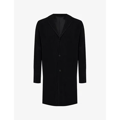 Shop Issey Miyake Homme Plisse  Men's 15-black Basic Pleated Regular-fit Knitted Overcoat