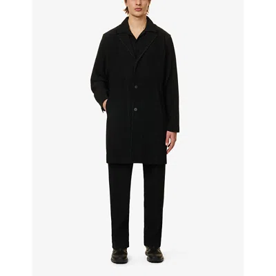 Shop Issey Miyake Homme Plisse  Mens 15-black Basic Pleated Regular-fit Knitted Overcoat