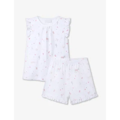 Shop The Little White Company Girls Multi Kids Graphic-print Ruffle-trim Organic-cotton Short Pyjamas 1-6