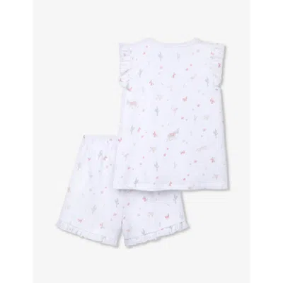Shop The Little White Company Girlskids Graphic-print Ruffle-trim Organic-cotton Short Pyjamas 1-6 Years In Multi