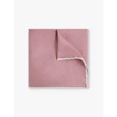 Shop Reiss Men's Pink Liam Polka-dot Logo-print Silk Pocket Square