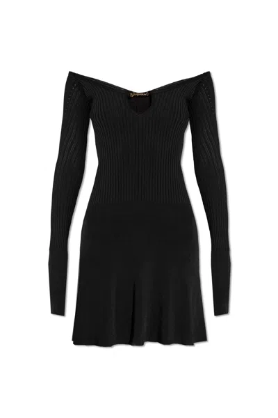 Shop Jacquemus Pralu Ribbed Dress In Black