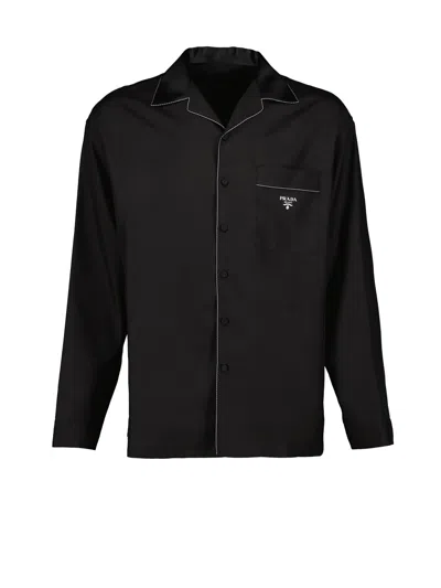Shop Prada Black Shirt With Logo In Blue