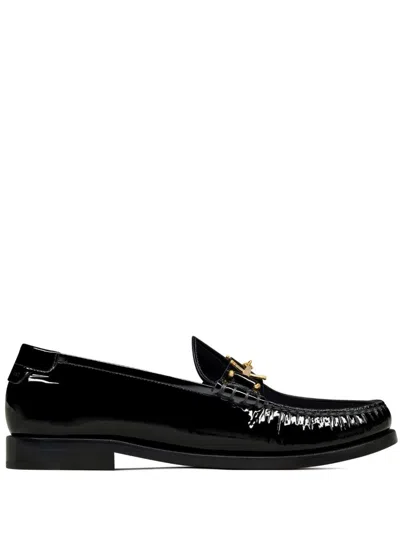 Shop Saint Laurent Le Loafer Penny Slippers In Black Patent Leather Woman