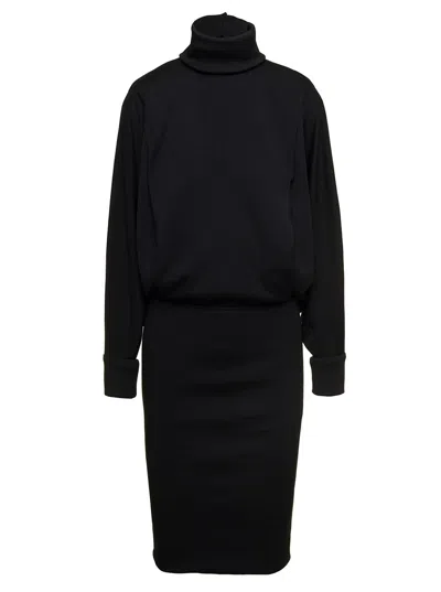 Shop Saint Laurent Long Black Turtleneck Dress In Cashmere Woman