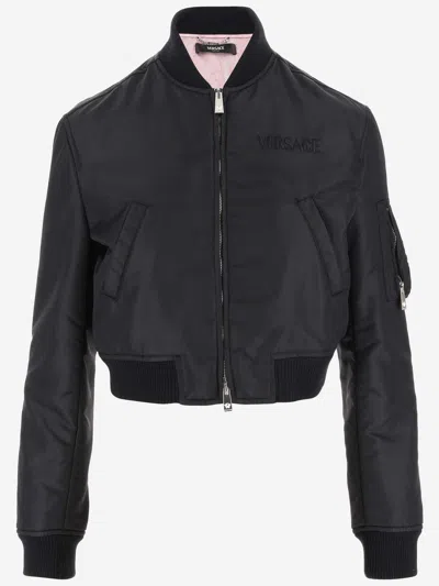 Shop Versace Short Bomber Jacket In Black