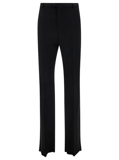 Shop Saint Laurent Black Smoking High-waisted Pants With Covered Button In Grain De Poudre Man
