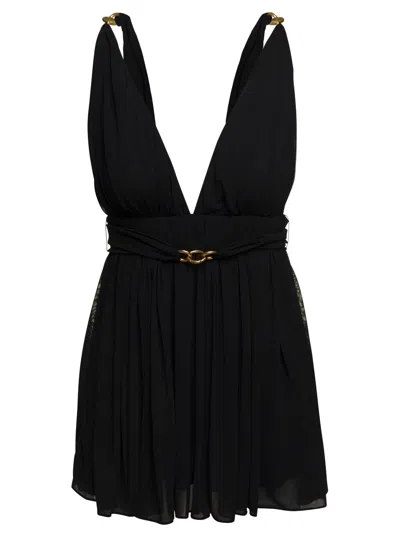 Shop Saint Laurent Drape Mini Dress With Chain Details In Black
