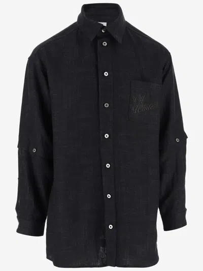 Shop Off-white Linen Shirt In Black
