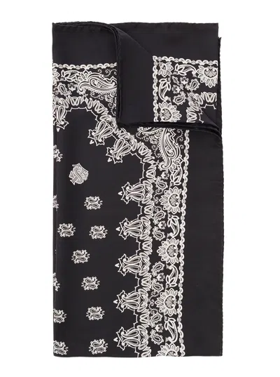 Shop Saint Laurent Black Scarf With Bandana Print In Silk Man
