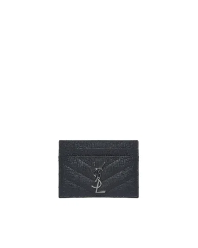 Shop Saint Laurent Cassandre Matelassè Card Holder In Grain De Poudre Embossed Leather In Black