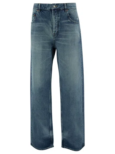Shop Saint Laurent Blue Baggy Five-pocket Jeans In Cotton Denim Man