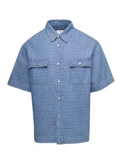 Shop Givenchy Short Sleeves Boxy Fit Denim Shirt In Blu