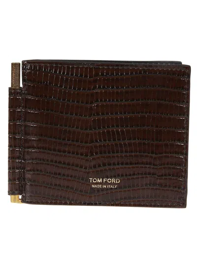 Shop Tom Ford Printed Alligator Money Clip Wallet In Chicolate Brown