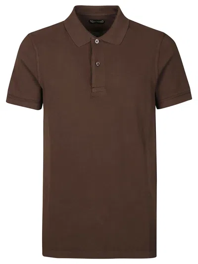 Shop Tom Ford Tennis Piquet Short Sleeve Polo Shirt In Chocolate
