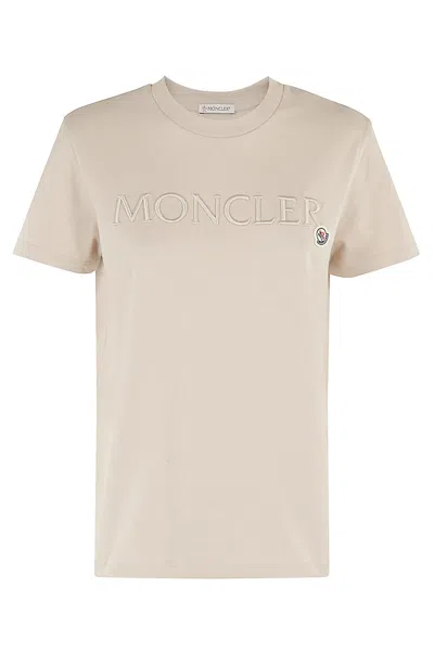 Shop Moncler Ss T-shirt In J Beige