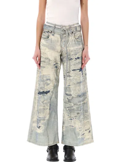 Shop Acne Studios Trompe Loeil Denim Printed Trousers In Light Blue
