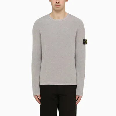 Shop Stone Island Logo Patched Knit Plain Sweatshirt In Melange Grey