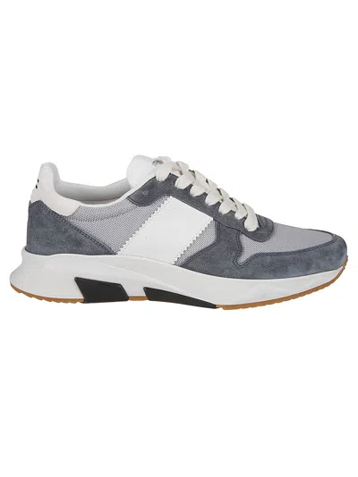 Shop Tom Ford Jago Low Top Sneakers In Silver/petrol Blue/white