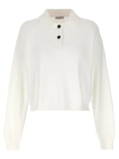 Shop Brunello Cucinelli Polo Sweater In White