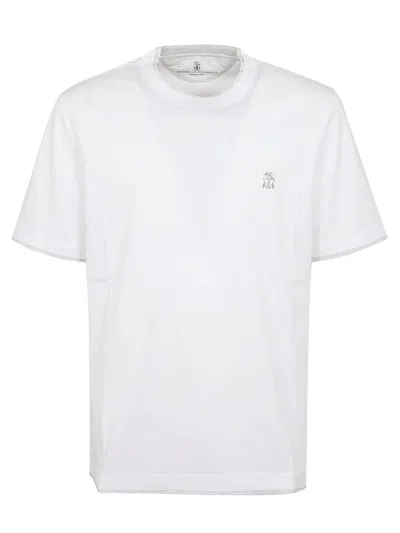Shop Brunello Cucinelli Chest Logo Regular T-shirt In White